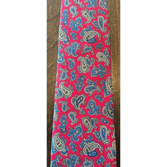 Saks Fifth Avenue Vintage 100% Silk Paisley Neck Tie Men's Made In USA Red Blue - Picture 3 of 8